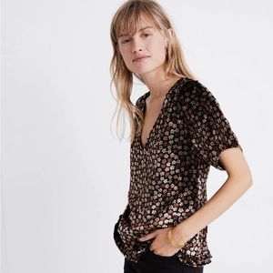 Madewell Velvet Floral V Neck Tulip Sleeve Top Small EUC